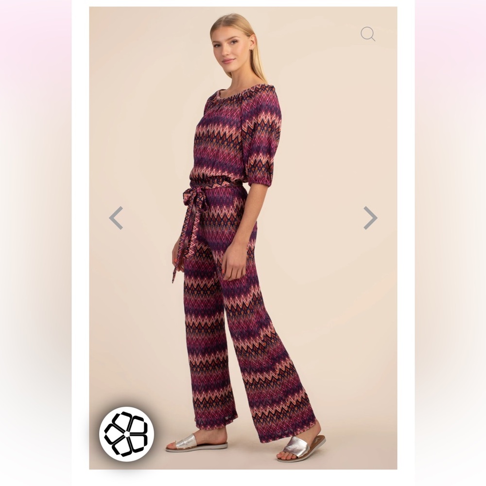 Sz M⭐️NWT Trina Turk Retro 70’s Style Chevron Wide Leg Summer Jumpsuit